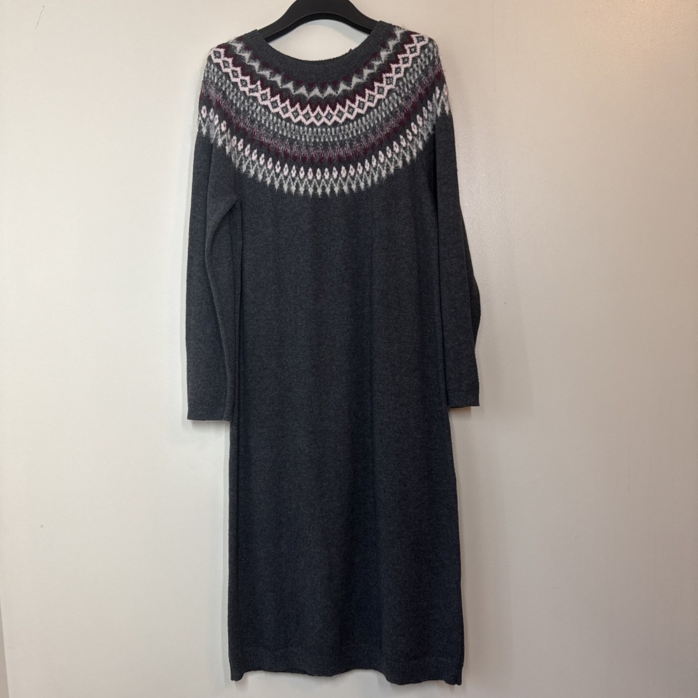 J Jill Sweater Dress Womens Size S Fair Isle Nordic‎ Knit Long Sleeve Gray